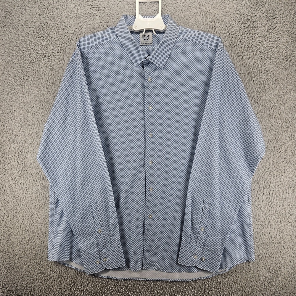 Kilburne Finch Men's Shirt Sz XXL Gometric Print Long Sleeve Ice Yarn Blue - 2XL